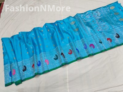 Pure Silk Handloom Saree Meenakari Turning Border Gadwal Saree