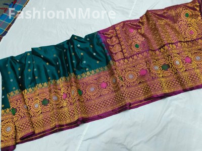 Pure Silk Handloom Saree Meenakari Turning Border Gadwal Saree