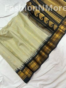 Pure Silk Handloom Gadwal Saree with Contrast Border, Checks & Butta