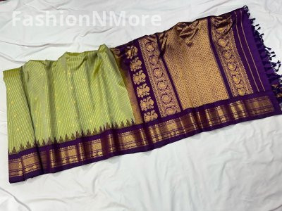 Pure Silk Handloom Gadwal Saree with Contrast Border, Checks & Butta