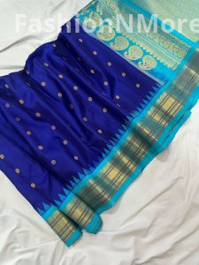 Pure Silk Handloom Gadwal Saree with Contrast Border, Checks & Butta