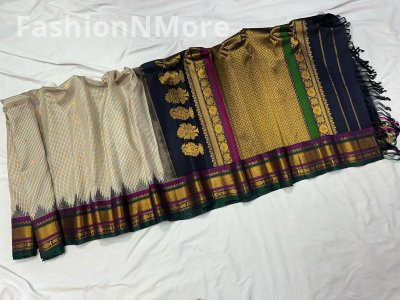 Pure Silk Handloom Gadwal Saree with Contrast Border, Checks & Butta