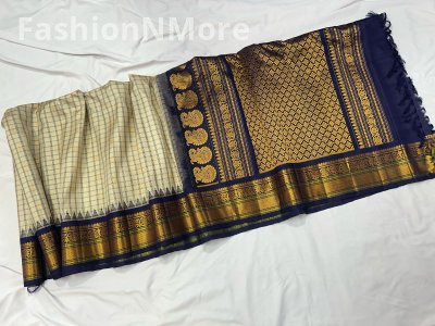 Pure Silk Handloom Gadwal Saree with Contrast Border, Checks & Butta