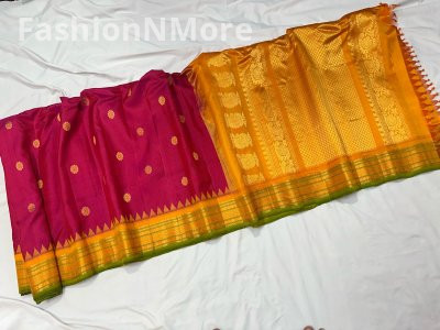 Pure Silk Handloom Gadwal Saree with Contrast Border, Checks & Butta