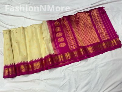 Pure Silk Handloom Gadwal Saree with Contrast Border, Checks & Butta