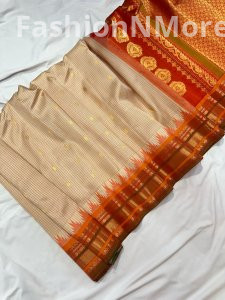 Pure Silk Handloom Gadwal Saree with Contrast Border, Checks & Butta