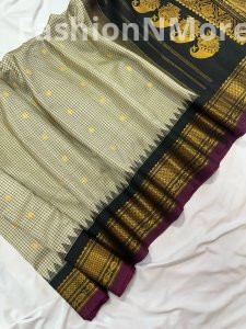 Pure Silk Handloom Gadwal Saree with Contrast Border, Checks & Butta