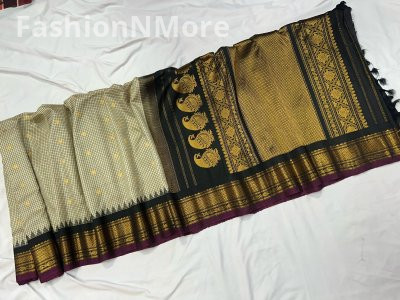 Pure Silk Handloom Gadwal Saree with Contrast Border, Checks & Butta