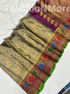 Pure Silk Gadwal Handloom Saree with Meenakari Turing Border & Brocade Design