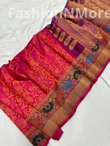 Pure Silk Gadwal Handloom Saree with Meenakari Turing Border & Brocade Design