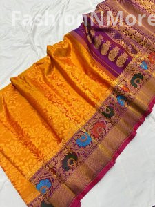 Pure Silk Gadwal Handloom Saree with Meenakari Turing Border & Brocade Design