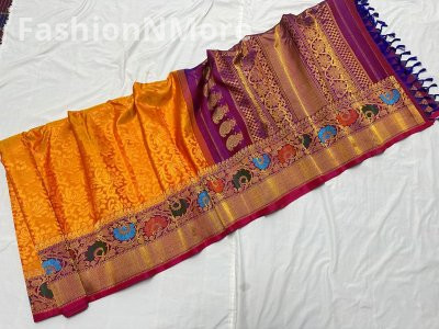 Pure Silk Gadwal Handloom Saree with Meenakari Turing Border & Brocade Design