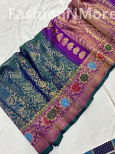 Pure Silk Gadwal Handloom Saree with Meenakari Turing Border & Brocade Design