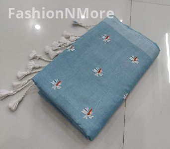 Soft Khadi Cotton Parijatak Embroidered Saree