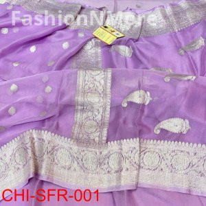 Pure Handloom Banarasi Khaddi Chiffon Silk Saree with Rupa Zari