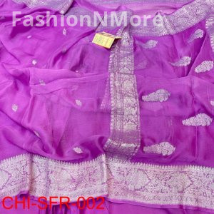 Pure Handloom Banarasi Khaddi Chiffon Silk Saree with Rupa Zari