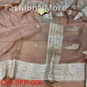 Pure Handloom Banarasi Khaddi Chiffon Silk Saree with Rupa Zari