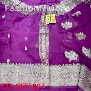 Pure Handloom Banarasi Khaddi Chiffon Silk Saree with Rupa Zari