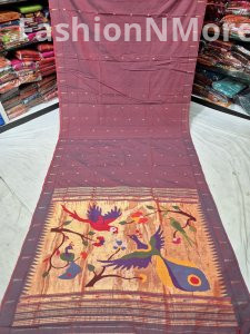 Pure Handloom Fancy Pallu Single Muniya Cotton Paithani Saree