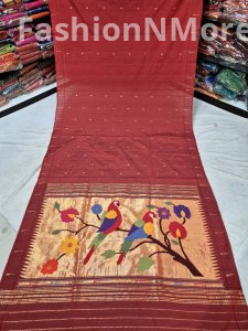 Pure Handloom Fancy Pallu Single Muniya Cotton Paithani Saree