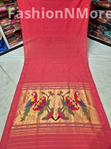 Pure Handloom Fancy Pallu Single Muniya Cotton Paithani Saree