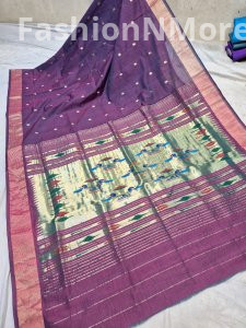 Pure Handloom Cotton Traditional Pallu Paithani