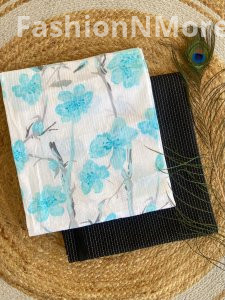 Printed Cotton Top with Plain Kantha Bottom – Combo Set