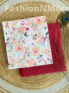 Printed Cotton Top with Plain Kantha Bottom – Combo Set