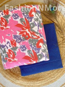 Printed Cotton Top with Plain Kantha Bottom – Combo Set