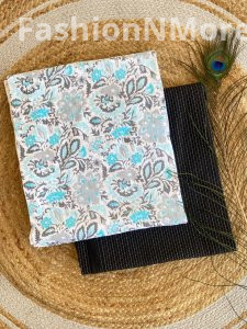 Printed Cotton Top with Plain Kantha Bottom – Combo Set