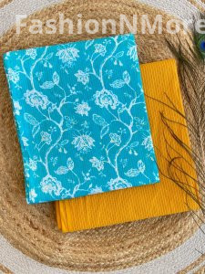 Printed Cotton Top with Plain Kantha Bottom – Combo Set