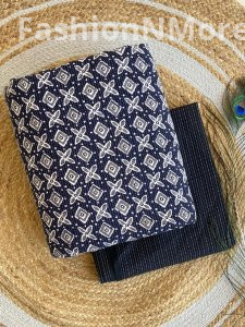 Printed Cotton Top with Plain Kantha Bottom – Combo Set