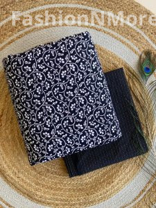 Printed Cotton Top with Plain Kantha Bottom – Combo Set