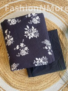 Printed Cotton Top with Plain Kantha Bottom – Combo Set