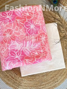 Printed Cotton Top with Plain Kantha Bottom – Combo Set