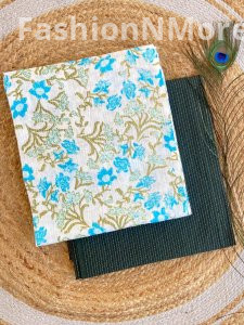 Printed Cotton Top with Plain Kantha Bottom – Combo Set