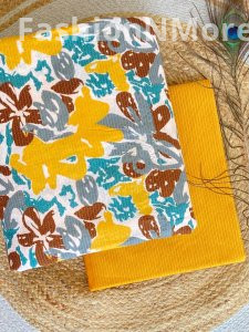 Printed Cotton Top with Plain Kantha Bottom – Combo Set