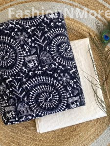 Printed Cotton Top with Plain Kantha Bottom – Combo Set