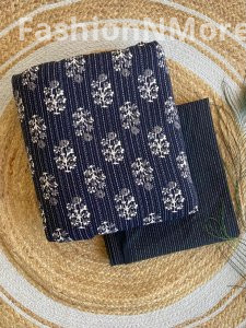 Printed Cotton Top with Plain Kantha Bottom – Combo Set