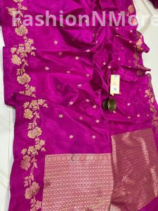 Exclusive Pure Katan Silk Handloom Saree with 4D Border & Reshmi Zari