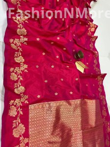 Exclusive Pure Katan Silk Handloom Saree with 4D Border & Reshmi Zari