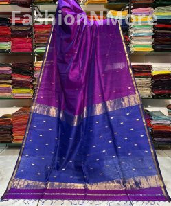 Pure Handloom Maheshwari Saree with V Buti & Small Border