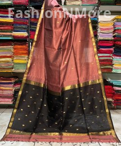 Pure Handloom Maheshwari Saree with V Buti & Small Border
