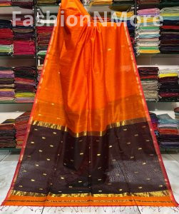 Pure Handloom Maheshwari Saree with V Buti & Small Border