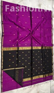 Pure Handloom Maheshwari Saree with V Buti & Small Border
