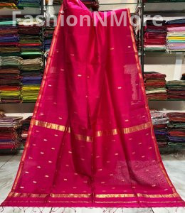 Pure Handloom Maheshwari Saree with V Buti & Small Border