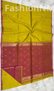 Pure Handloom Maheshwari Saree with V Buti & Small Border