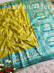 Banarasi Paithani Soft Silk Saree with Sada Sabhagyawati Pallu & Palki Border