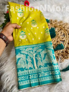 Banarasi Paithani Soft Silk Saree with Sada Sabhagyawati Pallu & Palki Border