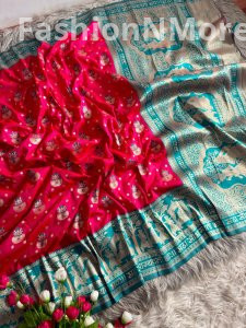 Banarasi Paithani Soft Silk Saree with Sada Sabhagyawati Pallu & Palki Border